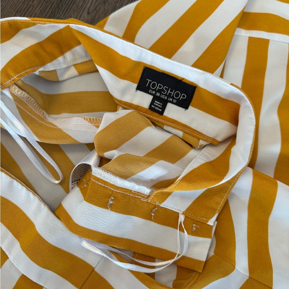 Top shop Asymmetrical Midi White/Yellow Striped Handkerchief Skirt w/ Buttons - Picture 4 of 6